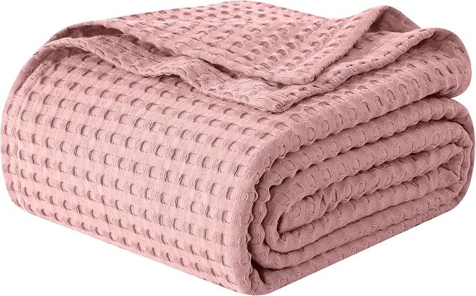 Elegant Comfort Premium 100% Cotton Waffle Blanket - Lightweight Breathable Waffle Weave Bed Blanket - Soft and Warm All Season Blanket for Couch, Sofa and Bed, King Size 90x108 Inches, Dusty Rose