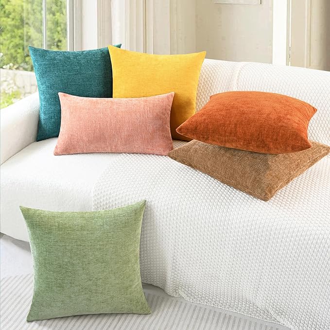 CaliTime Throw Pillow Covers Decorative 26 X 26 Inches Pack of 2 Cozy Chenille Cushion Cases for Couch Sofa Bed Living Room Home Teal