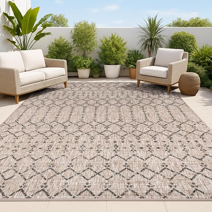 JONATHAN Y Moroccan Geometric Indoor Outdoor Area Rug 6X9 Natural/Black, Ourika Textured Weave for Backyard, Patio, Porch, Easy-Cleaning, High Traffic, Pet-Friendly, Non-Shedding (SMB108D-6)