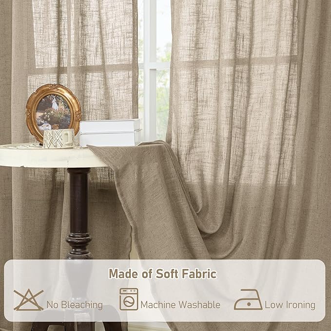 LAMIT Semi Sheer Linen Curtains 45 Inches Long, Light Filtering Panels Bronze - Image 9