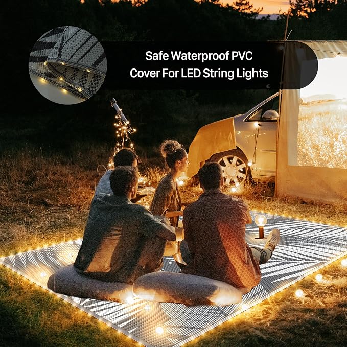 GENIMO Outdoor Rug, Waterproof Plastic Rugs for Patio, 6'x9' Led Grey White | Outside Larger Leaf Carpet Mat for Porch Decor, Deck, Balcony, Camping, RV, Backyard, Picnic, Beach, Reversible, Foldable