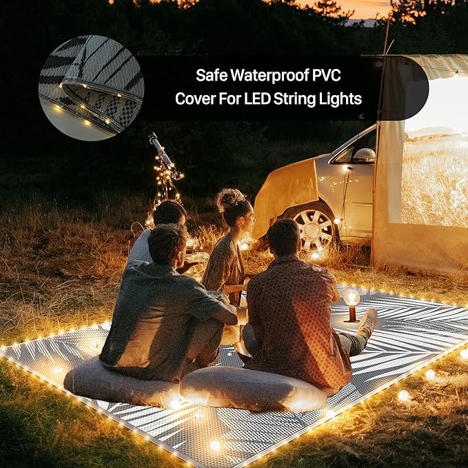 GENIMO Outdoor Rug, Waterproof Plastic Rugs for Patio, 9'x12' Led Grey | Outside Larger Leaf Carpet Mat for Porch Decor, Deck, Balcony, Camping, RV, Backyard, Picnic, Beach, Reversible, Foldable