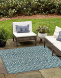 Unique Loom Outdoor Trellis Collection Area Rug - Tribal Trellis (10' 8" Square, Teal/ Ivory)