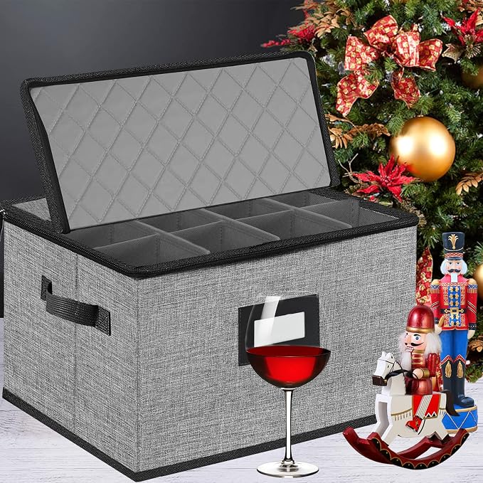 Quilted Wine Glass Storage Box,China Storage Containers | Stemware Storage Cases hard shell for Moving,Moving Supplies,Household Essentials