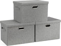 Graciadeco Large 17" 36 Quart Collapsible Stackable Storage Bins with Lids, 3 Packs Grey Linen Fabric Closet Boxes with Lids, Storage Cube Baskets Container Organizers for Bedroom Office(17 x12 x11) | 36 Quart 3 Pack Gray1 Collapsible Stackable Linen F...