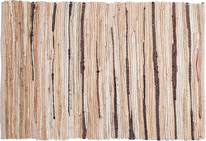 Ramanta Home Hand Woven 100% Cotton Chindi Rag Rug 2'x3' - Linen, Recycled Reversible Rug, Boho Rustic Farmhouse Rugs for Living Room, Kitchen, Entryway, Bedroom Floor Mats - 24"x36"