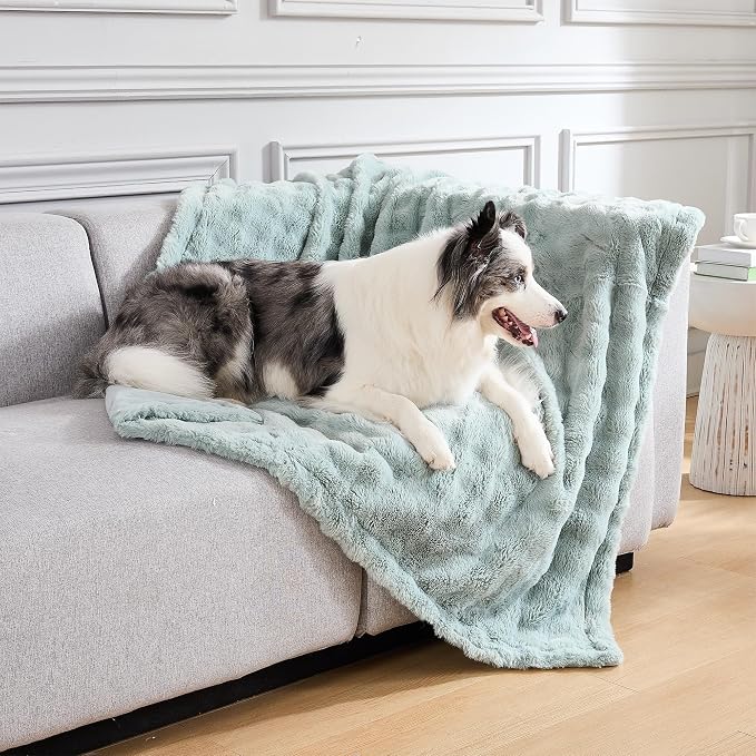 Modern Threads Water-Resistant Faux Rabbit Fur Pet Blanket for Dogs & Cats – Ultra-Soft Couch, Bed & Crate Protector, 30x40 Light Blue