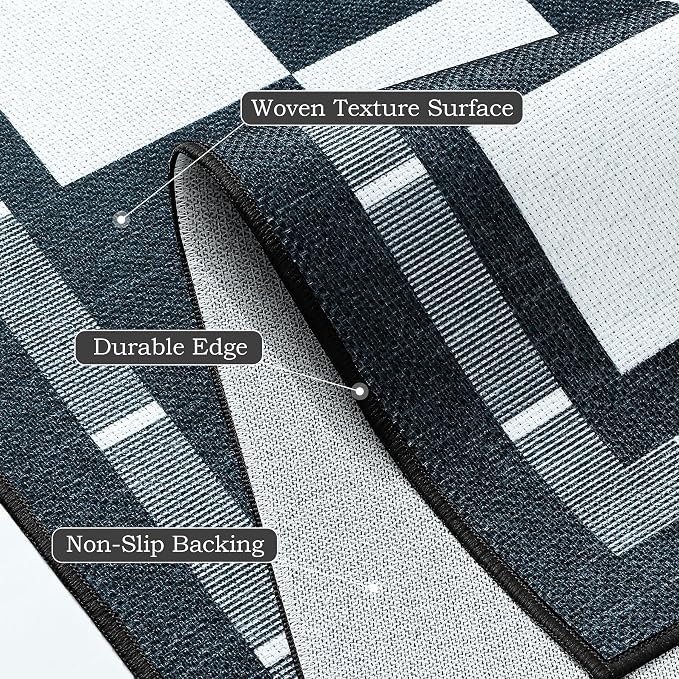 2.5x8 Jute Checkered Runner Rugs, Outdoor Runner Rug, Washable Hallway Rug | Patio Porch Balcony Runners Indoor Bedroom Kitchen Laundry Mat, Non Slip Plaid Farmhouse Carpet, Black and White