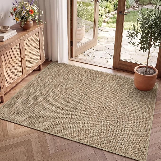 GarveeHome 2x3 Small Easy Jute Area Rugs Washable Modern Solid Bedroom Rugs | Indoor Non Slip Living Room Throw Carpet Stain Resistant Neutral Door Mat for Entryway Nursery Kitchen Dorm Kids Room, Tan