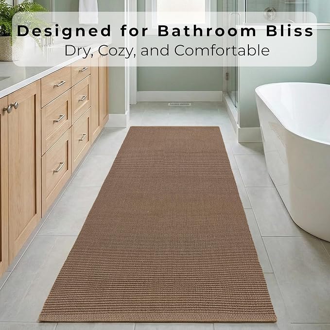 THE BEER VALLEY Woven Kitchen Runner Rug 2x6 Feet - Brown Mocha | Non Slip Outdoor Long Entry Door Runners for Hallways, Washable Indoor Bathroom Low Profile Rugs