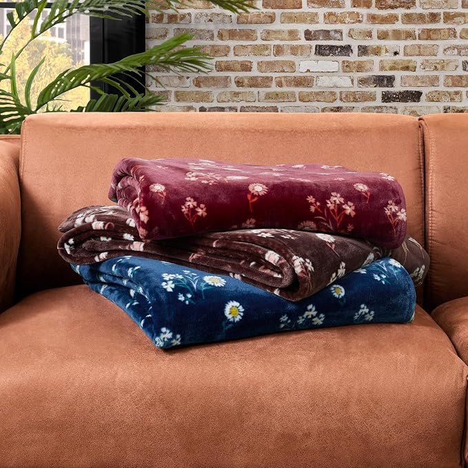 Lucky Brand Daisy Navy Blue Floral 90"X90" Cozy Plush Blanket - Premium Microfiber Throw for Luxurious Comfort and Style Full/Queen Size