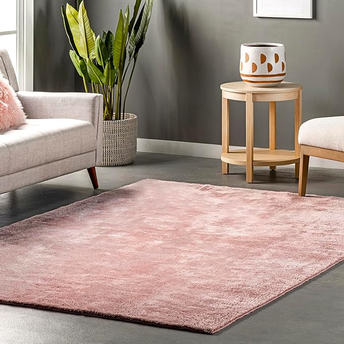 nuLOOM Loni Pink Solid Washable Area Rug, 4' Square