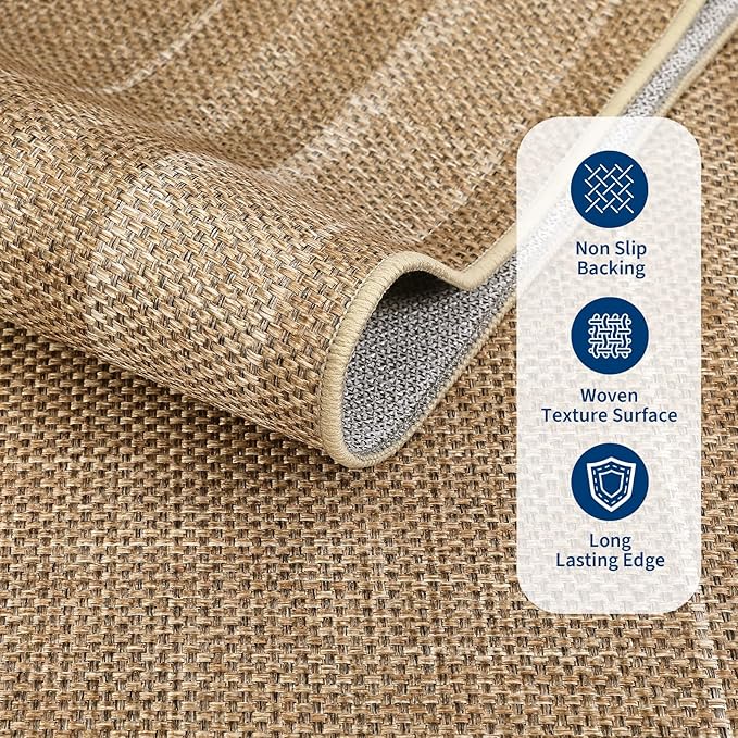 GarveeHome Washable Bedroom 4x6 Area Rug Modern Solid Easy Jute Area Rugs | Non Slip Stain Resistant Living Room Throw Carpet Low Pile Easy Jutes Rugs for Kitchen Nursery Entryway Dorm Kids Room, Jute
