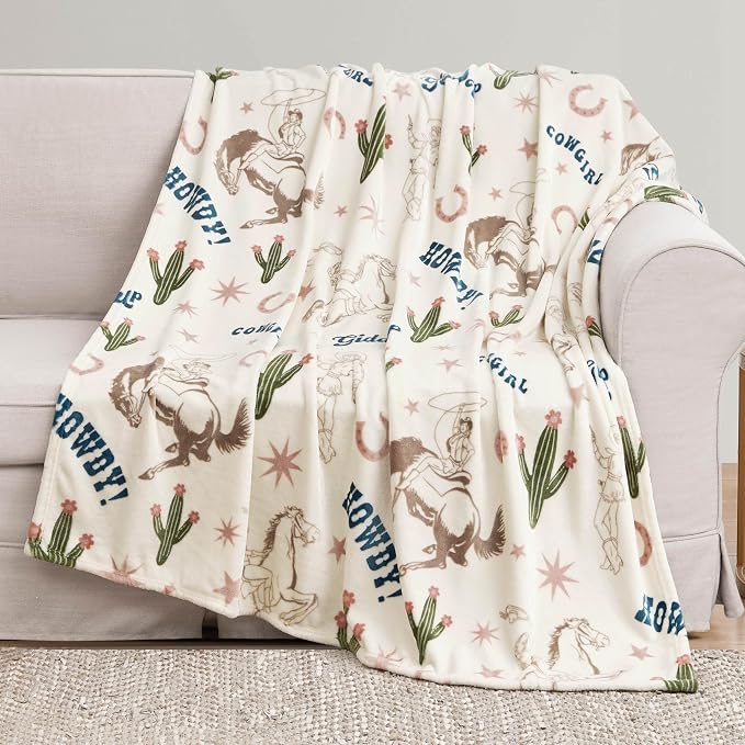 Jessica Simpson Plush 50"X60" Throw Blanket - Giddy Up Cowgirl Beige