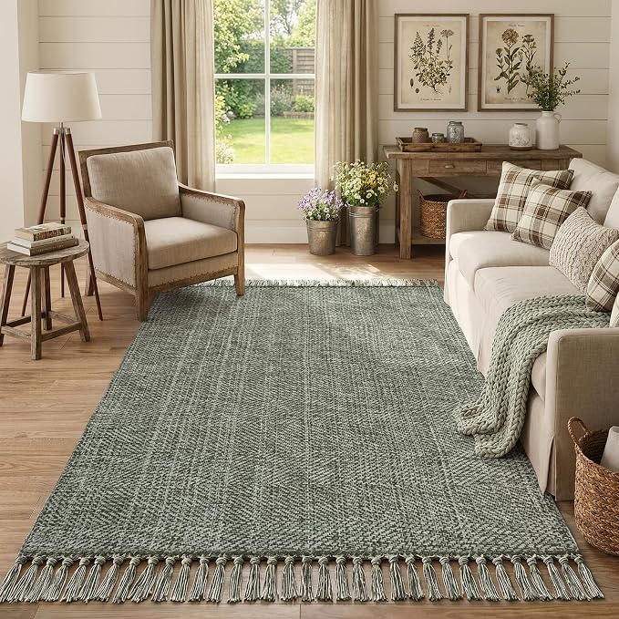 Collive 4' x 6' Sage Green Bedroom Area Rug, Modern Farmhouse Indoor Outdoor Rugs Boho Living Room Rug, Braided Comfy Bedside Mats Reversible Dining Room Carpet for Nursery Room Patio Decor