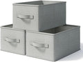 LayerSpace 3 Pack Fabric Storage Bins for Shelves | 14.75x10.25x8.25 in Storage Baskets | Fabric Closet Organizers with Handles Home Organization | Linen Clothes Storage Bins | Light Gray | Thickened Rigid PP Panels, Cotton-linen Shelf Baskets, Measure...