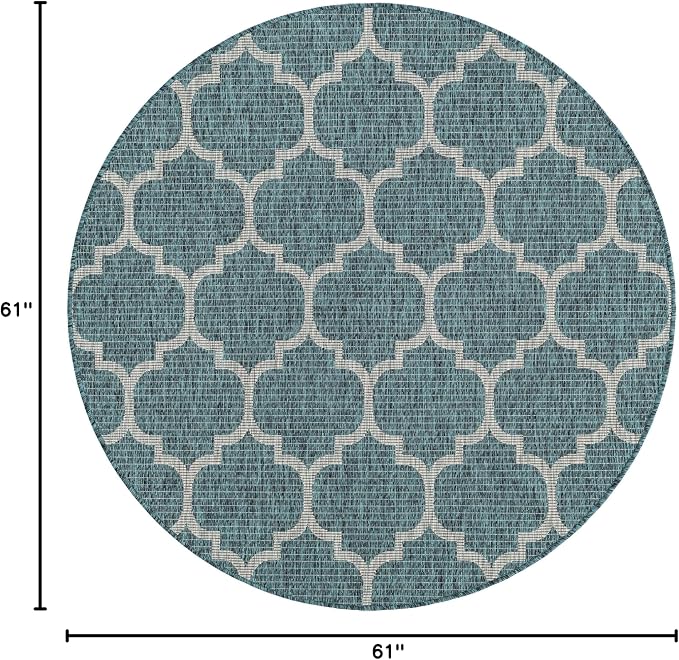 Unique Loom Outdoor Trellis Collection Area Rug (5' 1" Round, Teal/ Gray)