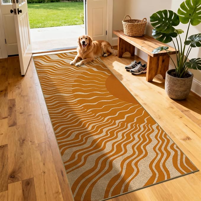 Washable Sun Easy Jute Runner Rug, 2x6 Modern Boho Retro Outdoor Indoor Patio Farmhouse Rug, Woven Lightweight Ultra Thin Non Slip Long Runner Carpet Door Mat for Hallway Kitchen 6ft Entryway Porch