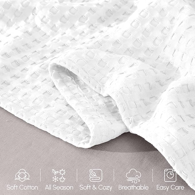 Elegant Comfort Premium 100% Cotton Waffle Blanket - Lightweight Breathable Waffle Weave Bed Blanket - Soft and Warm All Season Blanket for Couch, Sofa and Bed, King Size 90x108 Inches, White