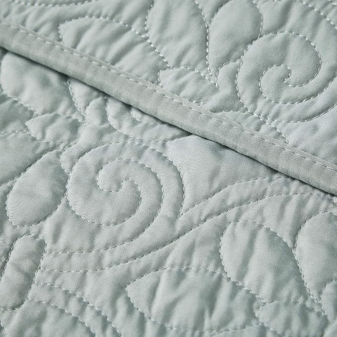 Madison Park Damask Quilting Design Throw Blanket, 60"x70" | Summer, Reversible & Oversized Throw for Living Room Couch, Sofa, Bed, Pre-washed Microfiber, Cotton Filled Spread, Seafoam