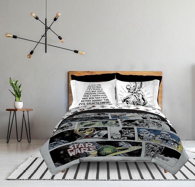 Star Wars Queen Comforter Set 7 Piece Soft Bedding for Boys, Multi | Darth Vader Yoda, Bed in a Bag, Comforter Sheets Shams Pillowcases, Soft Microfiber, Machine Washable, Boys Gift