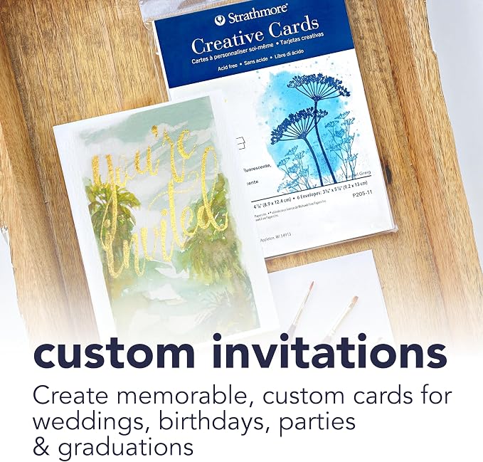 Strathmore Creative Cards with Envelopes, 80 lb. Smooth Surface, 5 X 6.875 inches, Ivory/Deckle, Package of 50 (105-235)