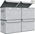Univivi Decorative Fabric Storage Boxes with Lids, 4 Pack, Gray | 17 x 12 x 12 In Large Stackable Storage Bins with Lids & Carry Handles, Closet Organizers for Clothes, Office, Bedroom
