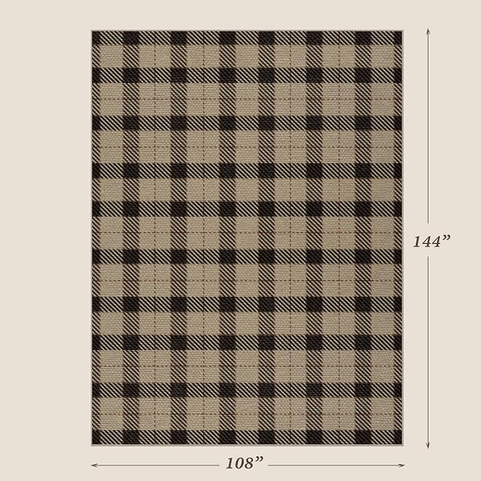 Neutral Easy Jute Rug 9x12 for Living Room, Large Indoor Outdoor Natural Color Farmhouse Area Rugs for Patio, Backyard and Dining Room, Plaid Woven Design, Non Shed, Washable Outside Carpet