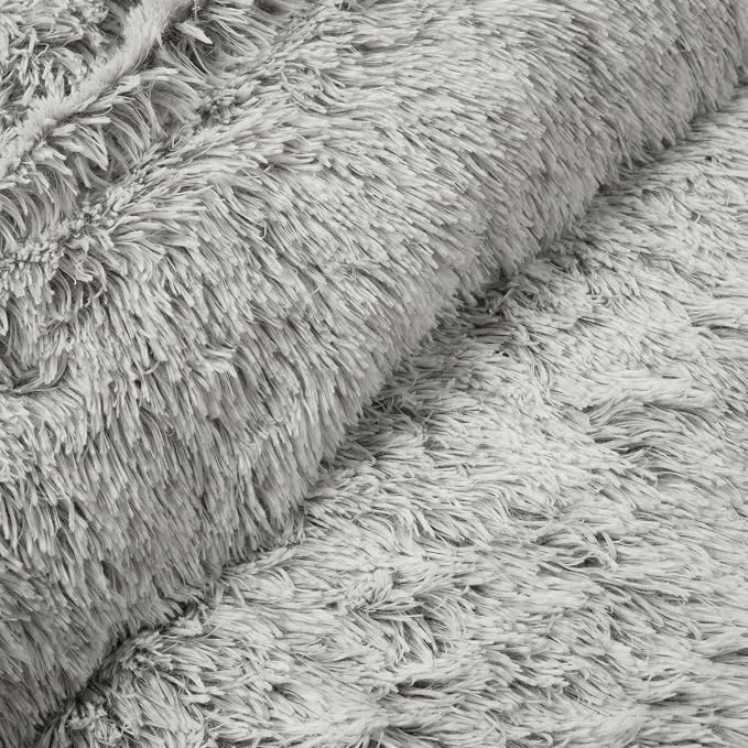 Lush Decor Emma Cozy Soft Fluffy Two Tone Faux Fur Comforter Set, King, Gray - College Dorm Shaggy Plush Warm 3 Piece Bedding Set
