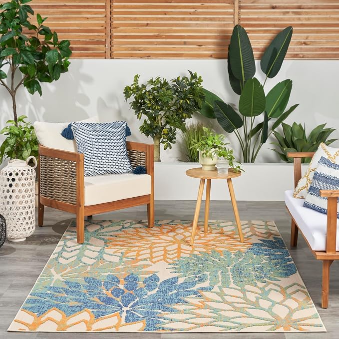 Nourison Home Aloha Blue Green 3'6" x 5'6" Area Rug - Easy Clean, Non Shedding, Bed Room, Living Room, Dining Room, Kitchen (4' x 6')