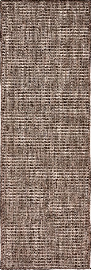 Unique Loom Collection Casual Transitional Solid Heathered Indoor/Outdoor Flatweave Area Rug (2' x 6' 1" Runner, Light Brown/Ivory)