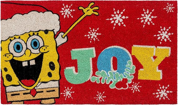 Gertmenian Spongebob Squarepants Coir Doormat - 2x3 Welcome Mat (2-Pack), Ideal for High Traffic Areas in Front Door, Garage, Entryway - Spongebob Santa/Ho Ho Ho, 80011