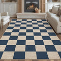 GarveeHome Checkered Easy Jute Area Rug 10x13 Machine Washable Non-Slip Stain Resistant Indoor Outdoor Rugs for Living Room, Bedroom, Kitchen, Dining, Patio Farmhouse Style Navy Blue