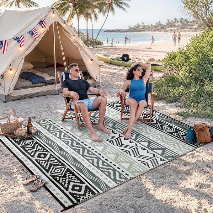 Lahome Outdoor Rug Waterproof, 5x8ft Reversible Outdoor Plastic Straw Rug for Camping, RV Patio Rugs Outside Carpet for Porch Deck Backyard Balcony Picnic(Grey/Black,5'x 8')