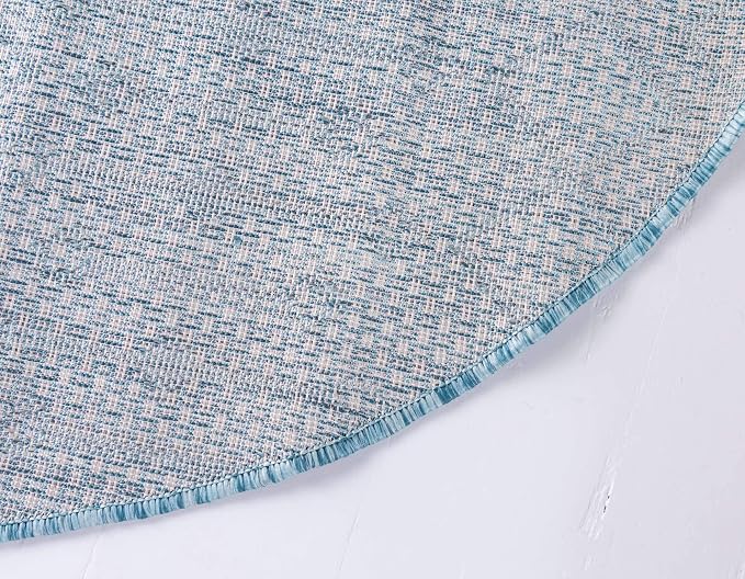 Unique Loom Outdoor Trellis Collection Area Rug - Tribal Trellis (4' 1" Round, Aqua/ Ivory)