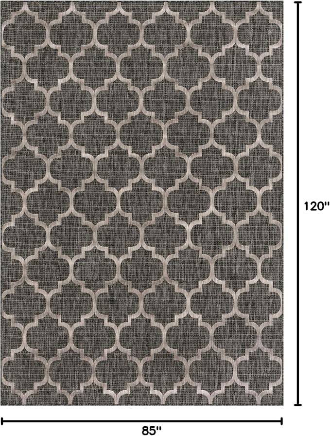 Unique Loom Outdoor Trellis Collection Area Rug (7' 1" x 10' Rectangle, Black/ Ivory)