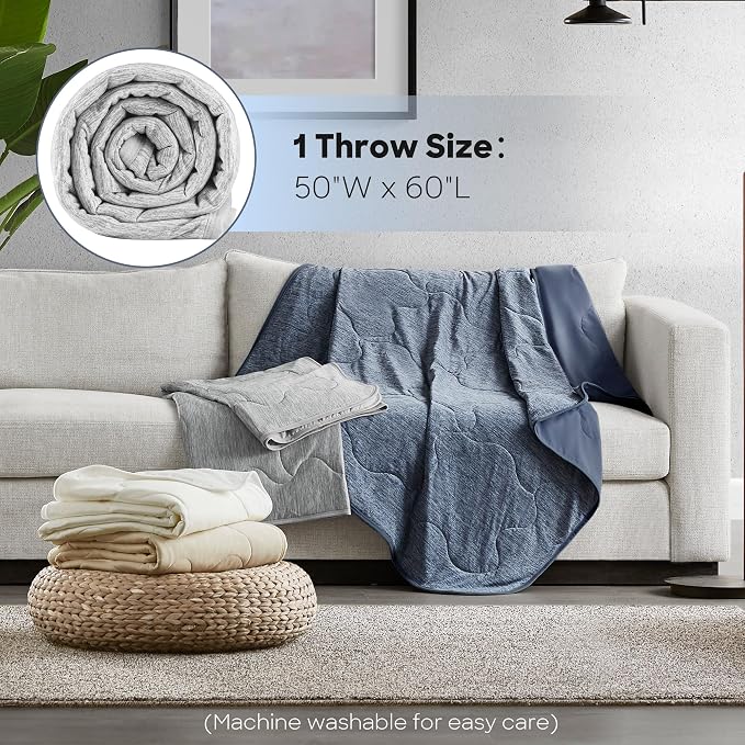 Sharper Image Cooling Touch Down Alternative Throw Blanket, 50 x 60, Grey | Jersey Knit, All Season, Ultra Soft, Microfiber, Cozy Warmth for Sofa or Bed, Quilted, Lightweight, OEKO-TEX Certified