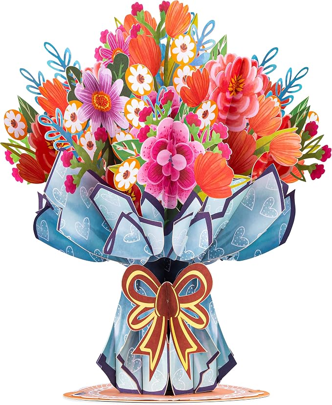 HugePop Flower Bouquet Pop Up Cards 2 Pack - Includes 1 Vibrance Flower Bouquet and 1 Exotica Flower Bouquet, Gift For Mothers Day, Birthday, Valentines Day, All Occasions - Jumbo 10" x 14" Card