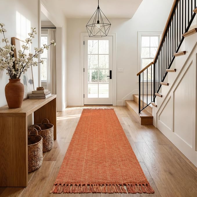 Collive 2.6' x 8' Kitchen Runner Rug, Modern Farmhouse Runners for Hallway Washable Bathroom Mat, Terracotta Woven Entry Hall Carpet for Indoor Front Door Porch Fall Decor