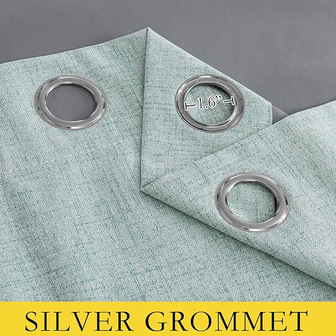 NICETOWN 100% Absolutely Blackout Linen Curtains with Thermal Insulated Liner, Seafoam Green, 52" Wide, 45" Length Energy Saving Curtains for Living Room 2 Panels Set, Vertical Blinds