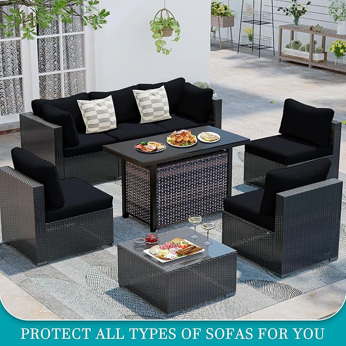 14 Pcs Stretch Patio Cushion Covers,Outdoor Couch Covers Replacement,Outdoor Couch & Sofa Slipcovers,for Patio Furniture Cushion Covers,Washable Reusable Furniture Protector (Black,Cover Only)