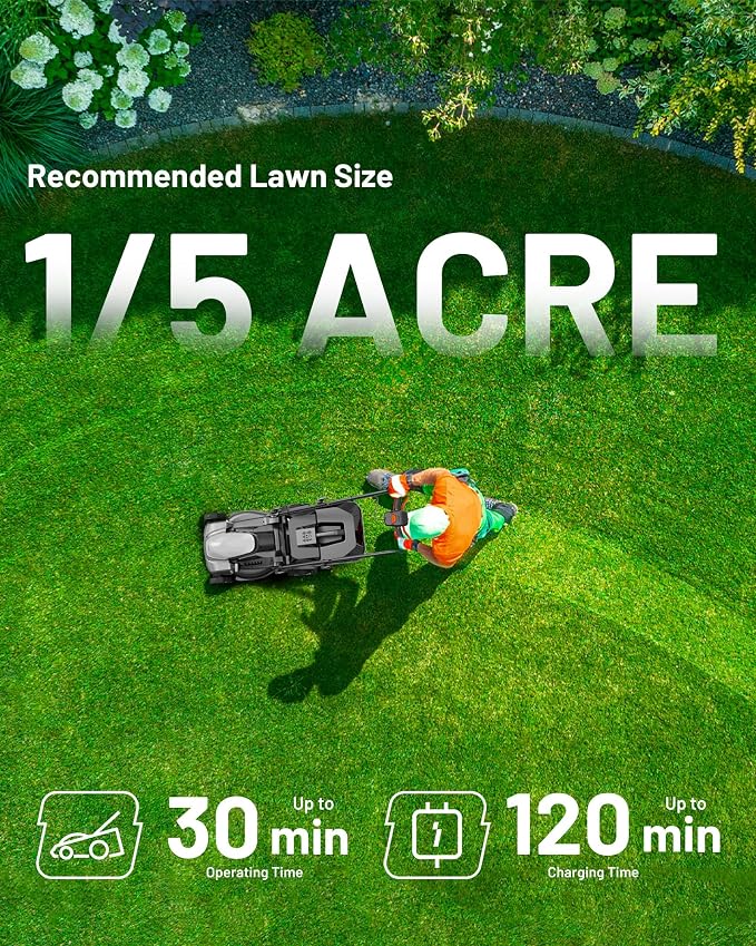 Litheli Cordless Lawn Mower 14 Inch, Brushless Motor Push Mower with Zero Maintenance, 5.0Ah Battery & Charger, Cuts up to 3000 Sq. Ft, 5-Position Height Adjustment (1-2.5 in), Lightweight Design