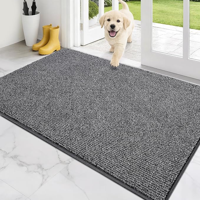 PURRUGS Dirt Trapping Door Mat 34" x 59", Non-Slip Machine Washable Entry Rug, Entrance Mat, Indoor Front Door Mat, Super Absorbent Entryway Rug for Muddy Shoes & Paws, Heathered Grey