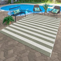 LEEVAN Outdoor Patio Rug 5x7 Striped Porch Mat, Washable Spring Balcony Rug | Green and White Backyard Rug, Plaid Outside Entrance Floor Mat, Indoor/Outdoor Layered Mat for Deck/Pool/Camping/RV