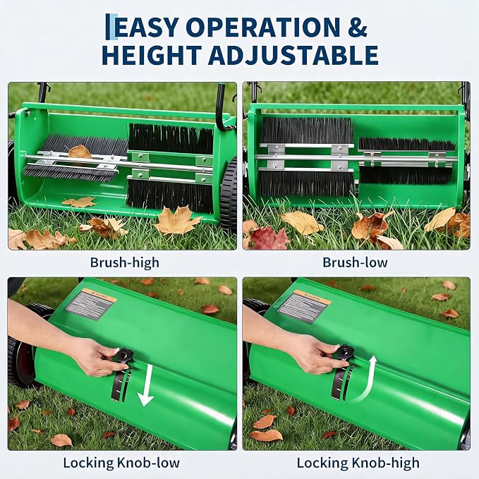 Heavy Duty 26-Inch Push Lawn Sweeper – 4 High-Speed Spinning Brushes | Durable Steel Frame, 7 Cu. Ft. Removable lawn mower, Ideal for Leaf & Grass Collection on Yard, Garden, Patio, Driveway –