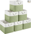13x15x13 Inch Large Storage Bins with Cotton Rope Handles 6-Pack | Foldable, Top support of metal frame, Bottom with Cardboard Support, Fabric Cube Storage Bins for Closet, White Green