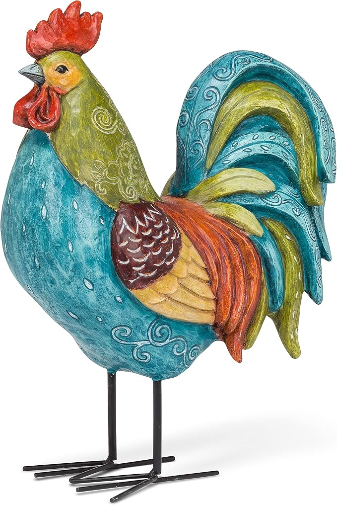 Abbott Collection 27-GALLO-220 Large Tall Colorful Rooster, Multi, 13.5"H | Resin/Metal, Multicolor, 13.5"H
