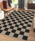 Rugalia Easy Jute Checkered Area Rug, 4x6 Black Modern Washable Rugs for Living Room Non-Slip Low Pile Entryway Mat, Farmhouse Checkerboard Indoor Outdoor Carpet for Kitchen Backyard Bedroom Office