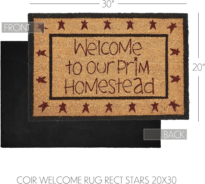 VHC Brands Coir Welcome Door Mat, Entry Rug, with PVC Backing, for Indoor Outdoor Use, Connell Collection, Rectangle Doormat, Welcome Stars, Tan