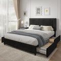VECELO Full Size Upholstered Bed Frame with 4 Storage Drawers, Adjustable Velvet Rivet Decor Headboard, Wooden Slats Platform Support, No Box Spring Needed, Easy Assembly,Black